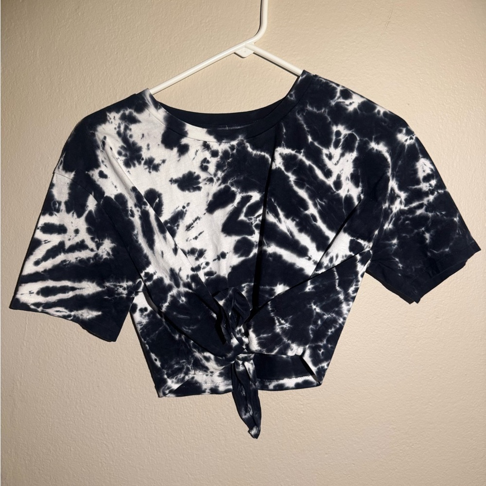 Zara Black and White Tie-Dye Crop T-Shirt